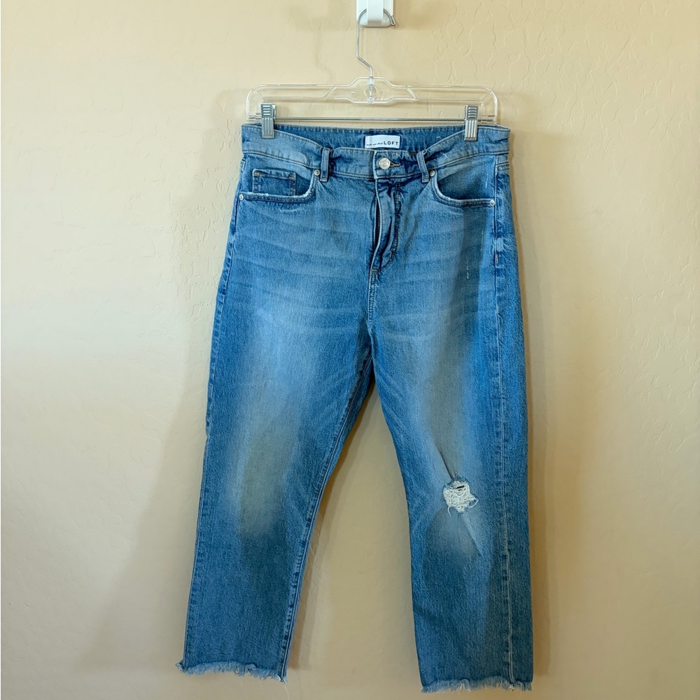 LOFT Light Blue Distressed Ankle Jeans